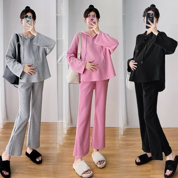 Pregnant Womens Clothes Autumn Maternity Suit 2023 New Fashion Casual Spring Sweater pants Clothing Sets Pullover Hoodie Suit