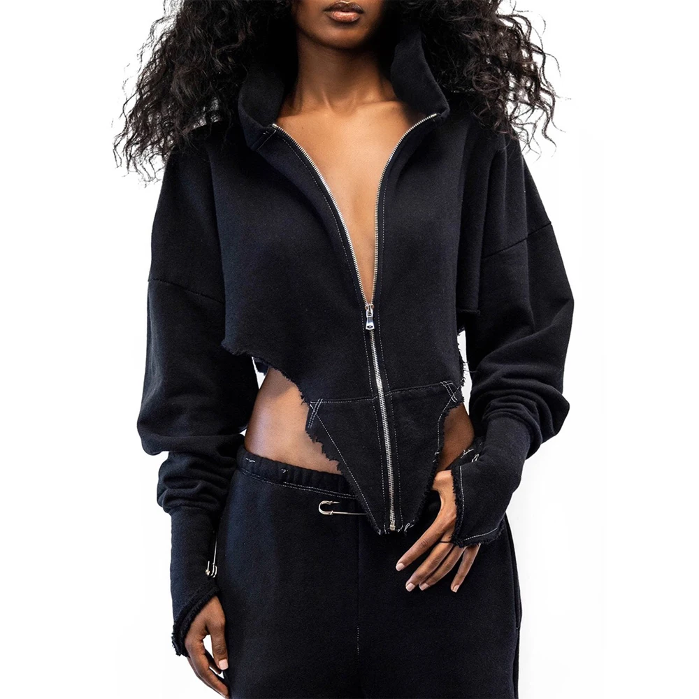 

Fashion Jackets & Coats for Women Hooded Zipper Closure Full Sleeve Asymmetric Elegant Ladies High Street Wear Outwears Coats