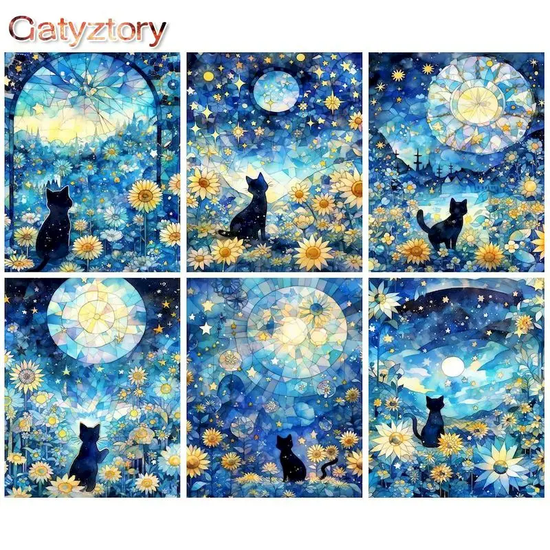 

GATYZTORY DIY Oil Painting By Numbers Starry Cat Animal On Canvas Frame Acrylic Paints Handiwork Wall Decors Gift For Beginner