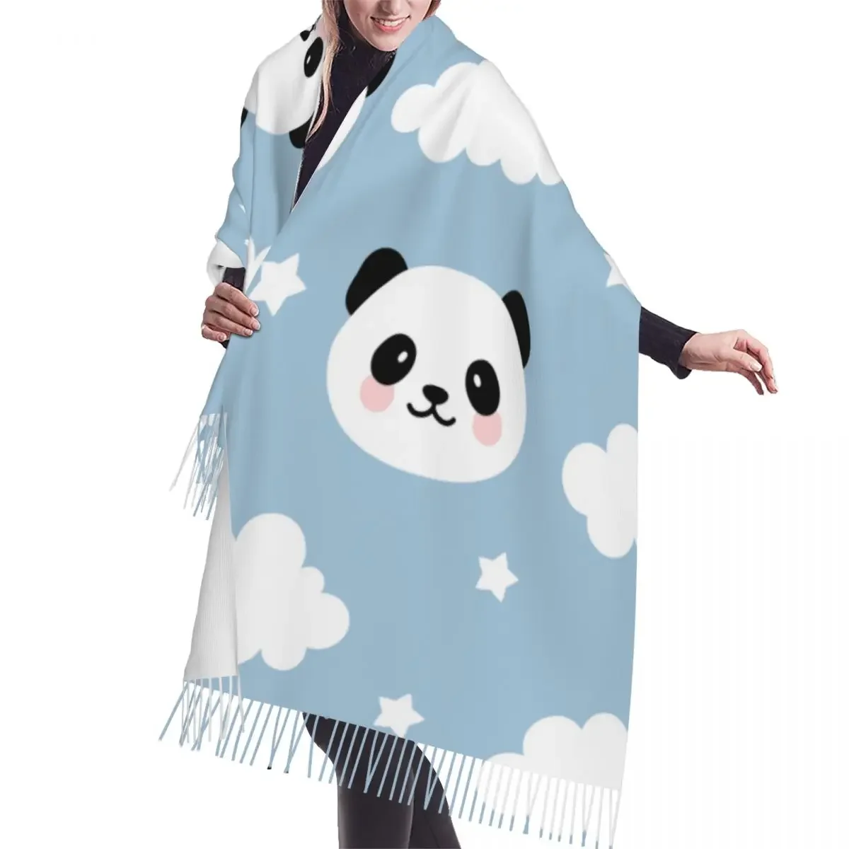 

Winter Tassel Scarf Cute Panda With Clouds For Kids Women Cashmere Scarves Neck Head Warm Pashmina Lady Shawl Wrap Bandana