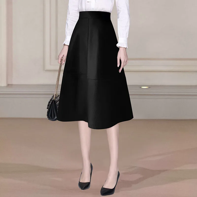 

Black Vintage Hepburn Skirt Women' 2024 Spring Summer Bottoms High Waist A-line Spliced Elegant Casual Long Skirts