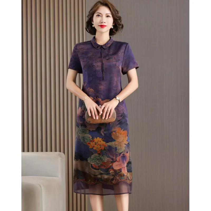 2023 New Fashion Silk Dress Women's Summer Versatile Short sleeved Printed Skirt Improved Qipao Loose Tight Holiday Party Vestid
2023 New Fashion Silk Dress Women's Summer Versatile Short sleeved Printed Skirt Improved Qipao Loose Tight Holiday Party Vestid