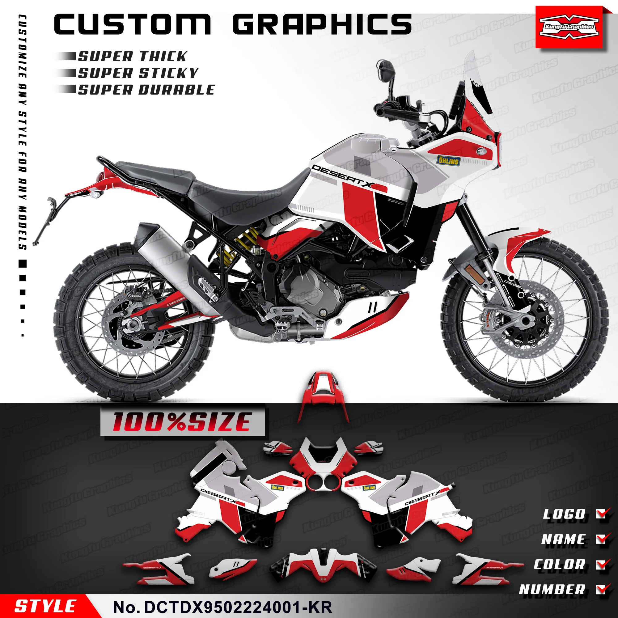 KUNGFU, графические наклейки, мотоциклетные наклейки для Ducati DESERT X 2022 2023 2024, DCTDX9502224001-KR
KUNGFU, графические наклейки, мотоциклетные наклейки для Ducati DESERT X 2022 2023 2024, DCTDX9502224001-KR