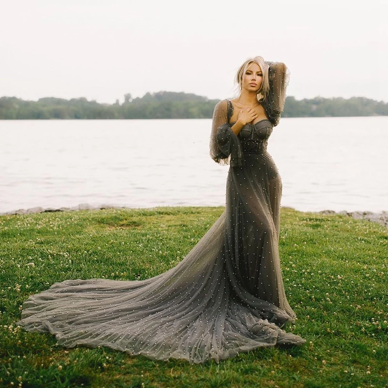Photoshoot Maternity Gowns Full Sleeves Tulle Beaded Photography Elegant Gray Materntiy Dress Sweetheart Corset Pearls
Photoshoot Maternity Gowns Full Sleeves Tulle Beaded Photography Elegant Gray Materntiy Dress Sweetheart Corset Pearls
