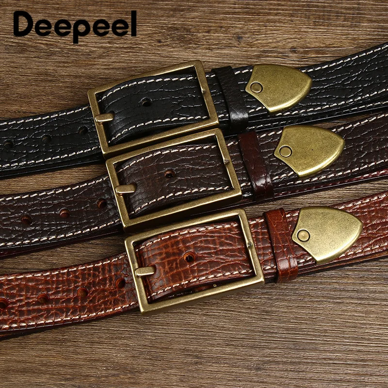 

105-125cm Men's Leather Belt First Layer Cowhide Belts Pure Copper Pin Buckle Decorative Strap Embossed Vintage Mens Waistband