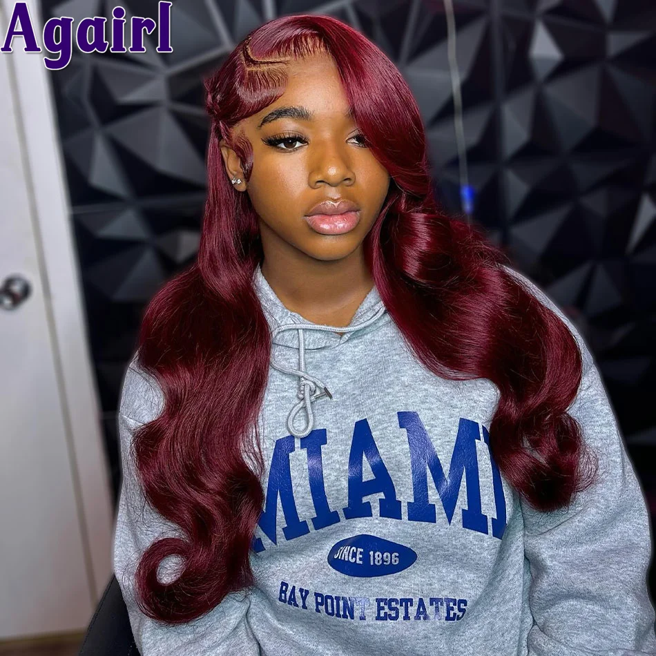 

99J Red Burgundy 13x6 Lace Front Wigs Human Hair 13x4 Transparent Lace Frontal Body Wave Wig Pre Plucked Glueless 5X5 Lace Wig