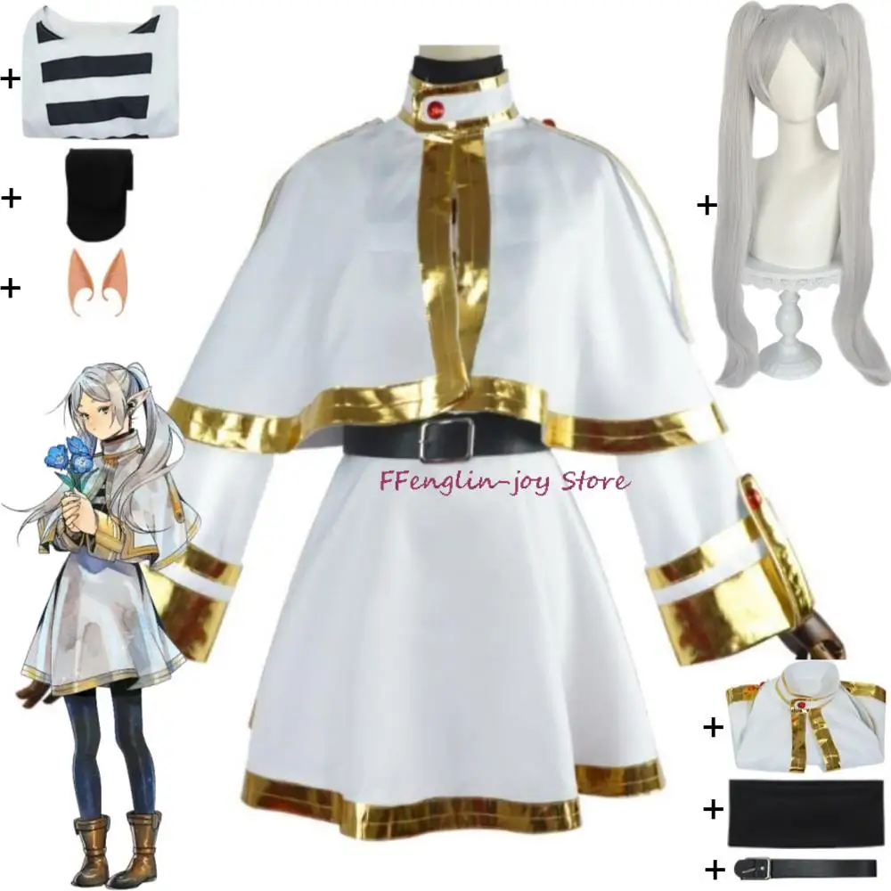 

Anime Frieren At The Funeral Cosplay Costume Wig Elf White Uniform Sexy Woman Dress Halloween Stage Performance Role Play Suit