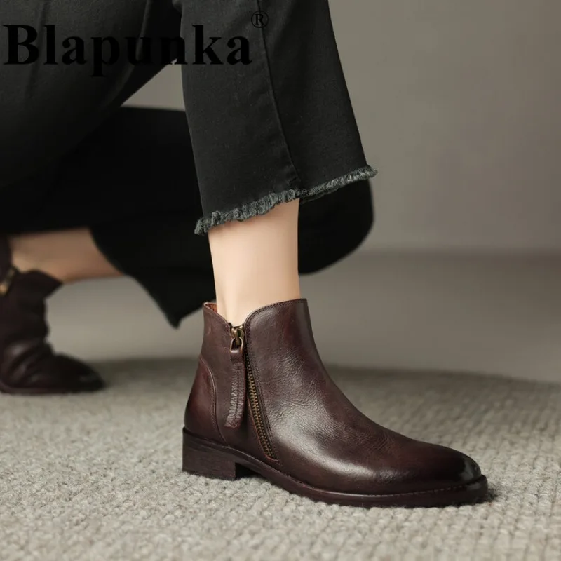 Blapunka Women Real Natural Leather Boots Punk Dual Zipper Medium Heel Retro Short Boot Autumn Ladies Round Toe Shoe Brown 34-41
Blapunka Women Real Natural Leather Boots Punk Dual Zipper Medium Heel Retro Short Boot Autumn Ladies Round Toe Shoe Brown 34-41