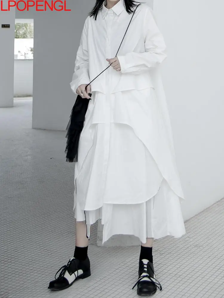 Autumn Solid Color Long Sleeve Turn-down Collar Shirt Women's Elegant Loose Korean Irregular Single Breasted A-line Dress
Autumn Solid Color Long Sleeve Turn-down Collar Shirt Women's Elegant Loose Korean Irregular Single Breasted A-line Dress