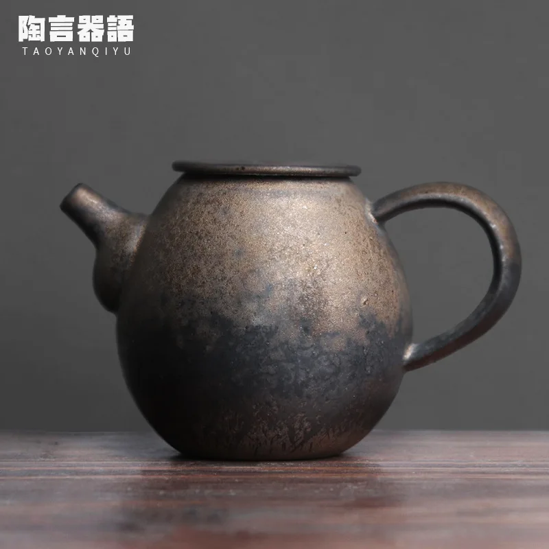 

Ручной чайник в стиле аванского черного и золотого цвета, ручная работа, керамика в стиле ретро, индивидуальная чайная церемония кунг-фу, чайный чайник