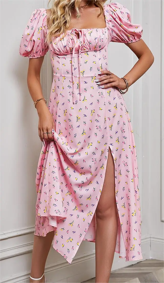 Новое модное женское Летнее цветочное платье с коротким рукавом-фонариком, прямоугольное платье-трапеция с завязкой спереди, приятное для кожи, горячая Распродажа, женское платье 
Новое модное женское Летнее цветочное платье с коротким рукавом-фонариком, прямоугольное платье-трапеция с завязкой спереди, приятное для кожи, горячая Распродажа, женское платье