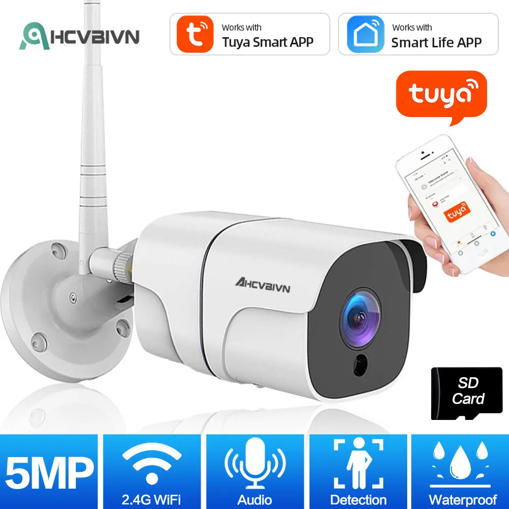 

AHCVBIVN 5MP P2P Wifi Camera H.265 Built In Mic IP Camera Wireless Wired Alarm CCTV Bullet Outdoor Cam SD Card Slot Max 128G