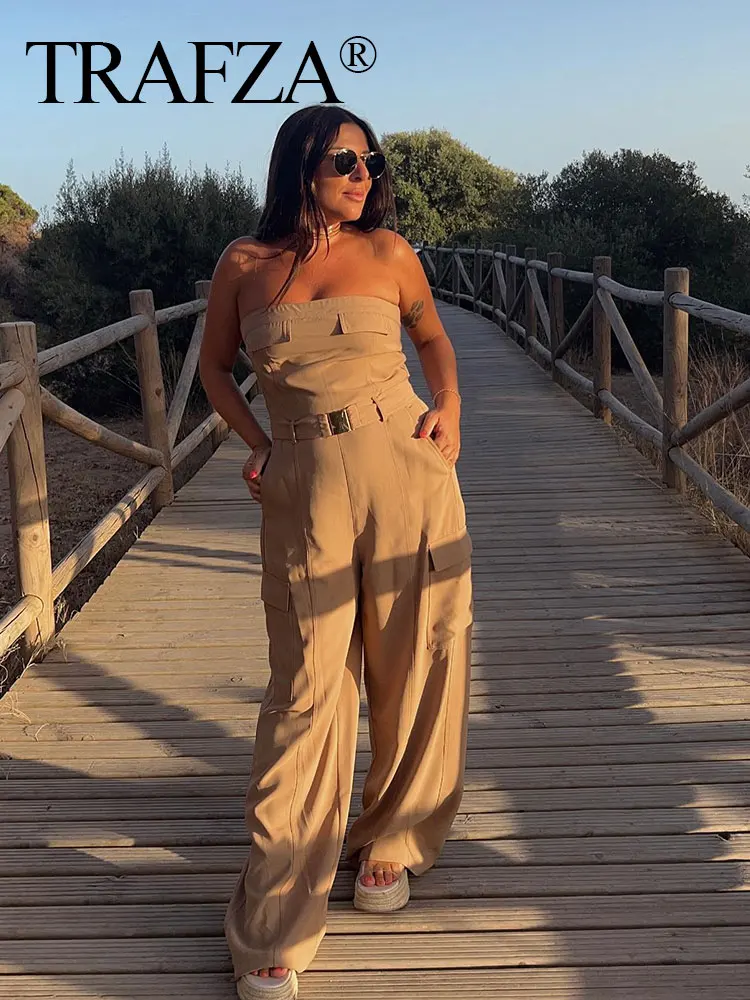 TRAFZA 2023 Summer Oufits for Women Khaki Bodysuit With Belt Pockets Female Jumpsuits Solid Sleeveless Loose Clothing Streetwear
TRAFZA 2023 Summer Oufits for Women Khaki Bodysuit With Belt Pockets Female Jumpsuits Solid Sleeveless Loose Clothing Streetwear