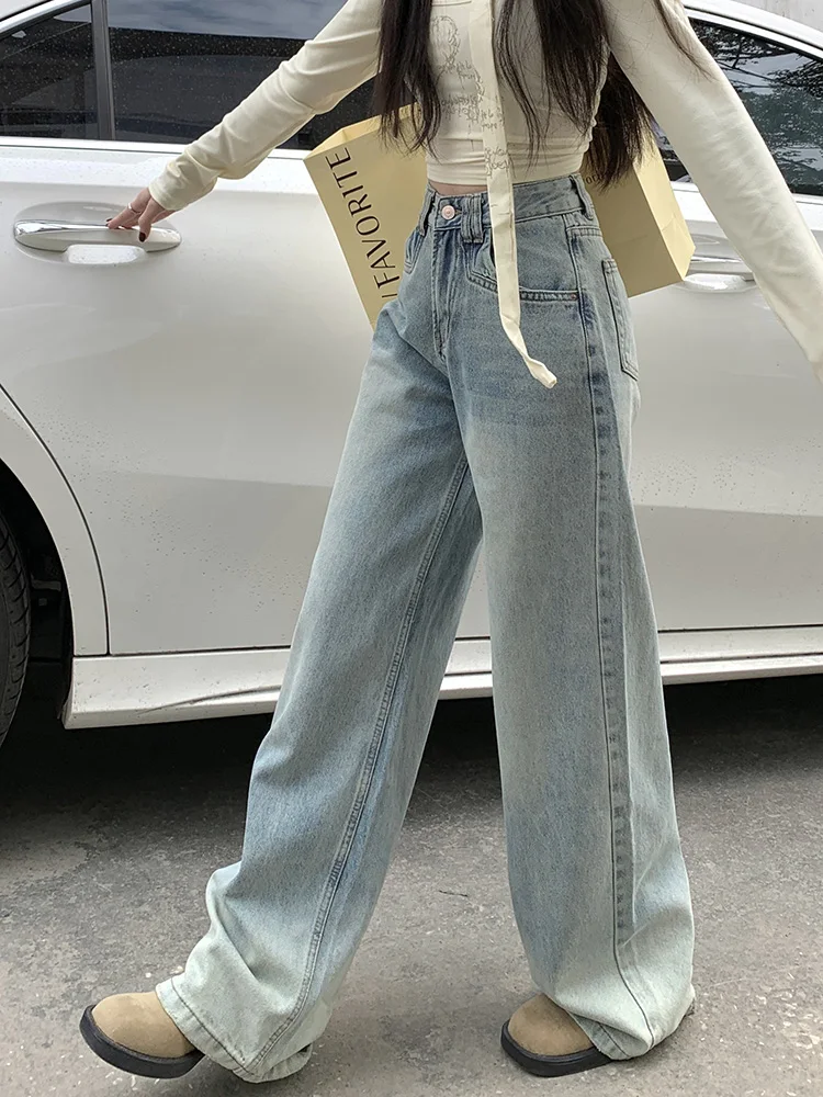 

Slergiri American Vintage Denim Pants Women's Y2k Streetwear Baggy Straight Jeans for Woman Loose High-waisted Wide Leg Trousers