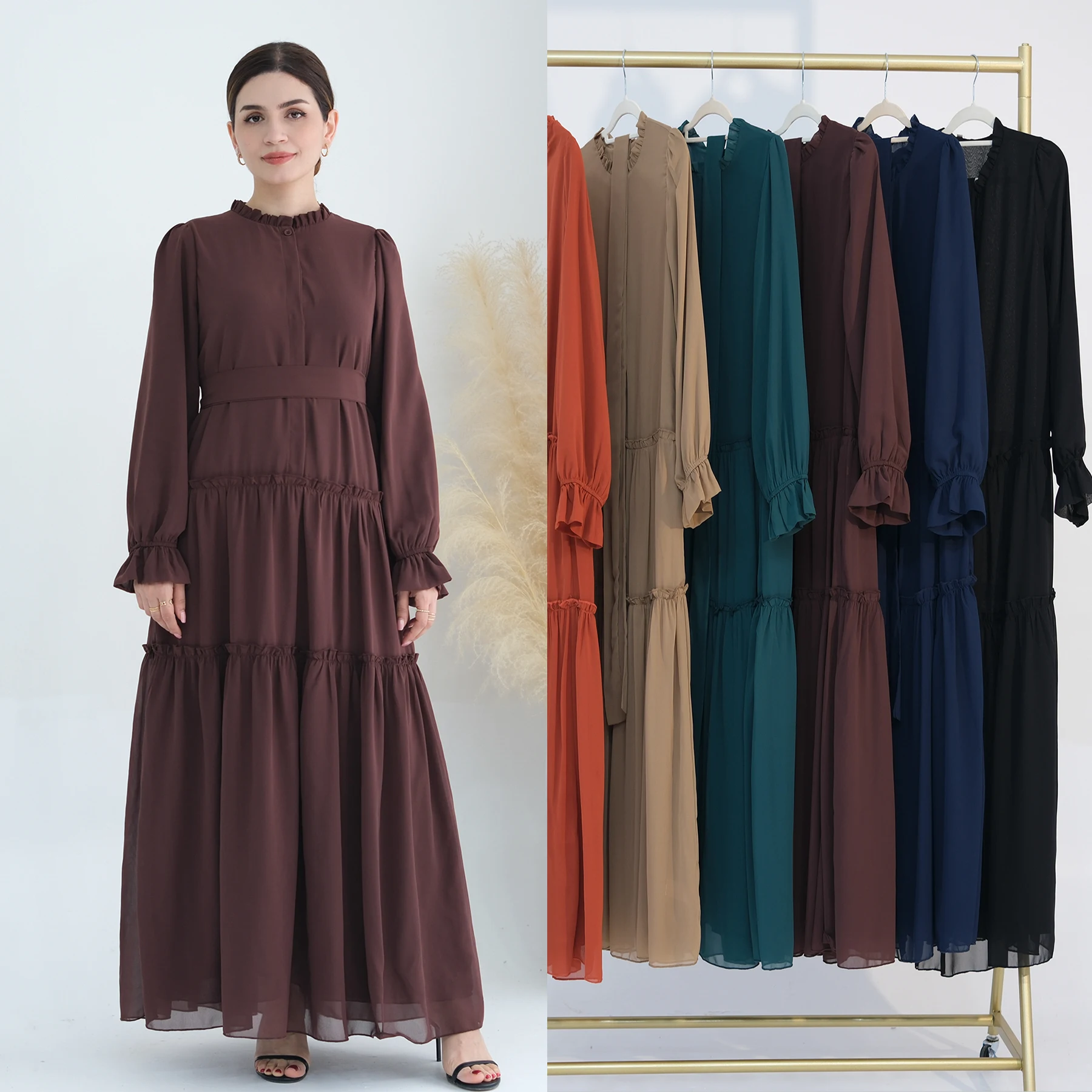 

2024 Fashion Abayas for Women Ruffles Party Maxi Dress Muslim Abaya Dubai Turkey Kaftan Saudi Arabic Robe Marocain Jalabiya Gown
