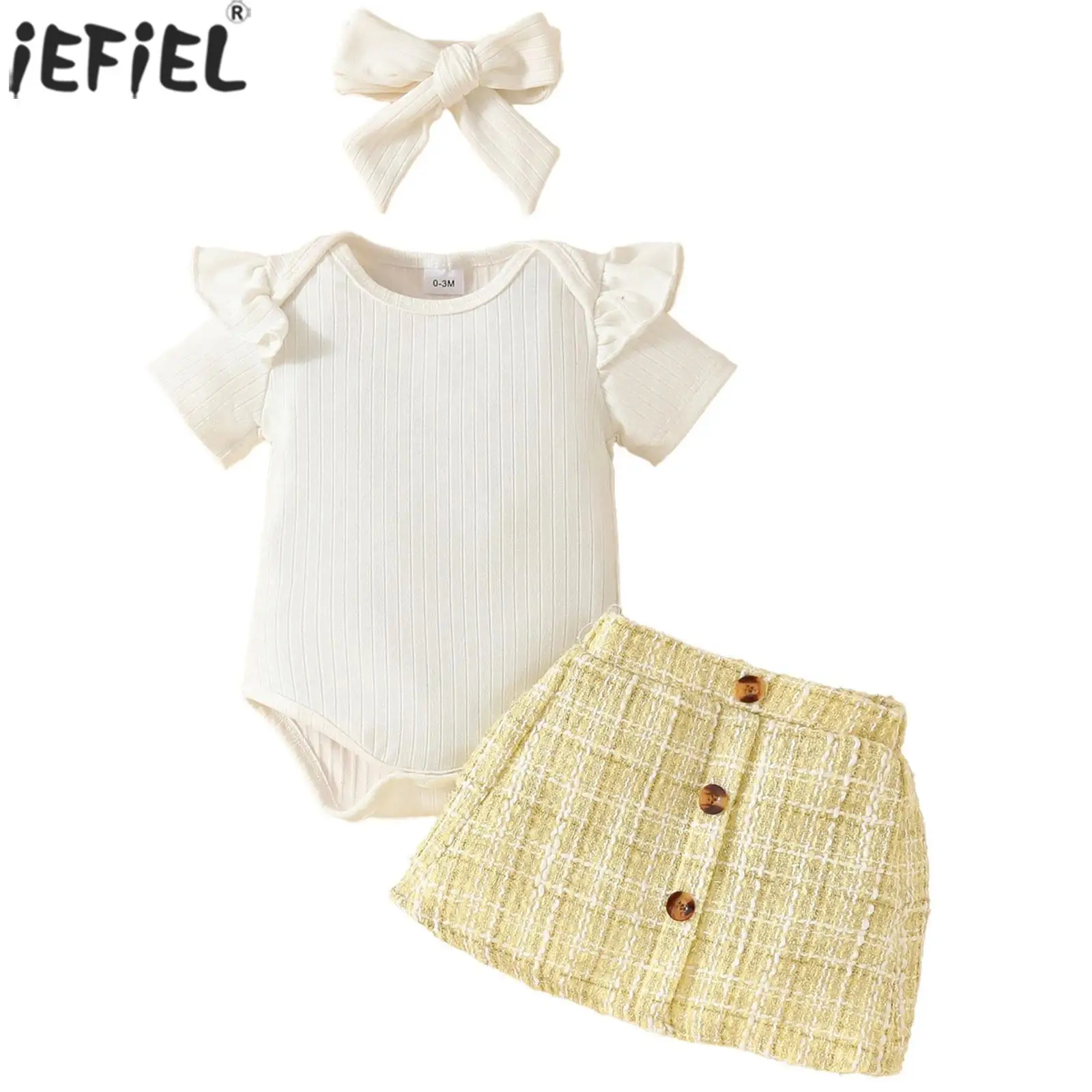 Toddler Baby Girls Birthday Party Summer Clothes Ruffles Short Sleeve Rompers with Plaid Skirt Headband for Infant Casual Wear
Toddler Baby Girls Birthday Party Summer Clothes Ruffles Short Sleeve Rompers with Plaid Skirt Headband for Infant Casual Wear