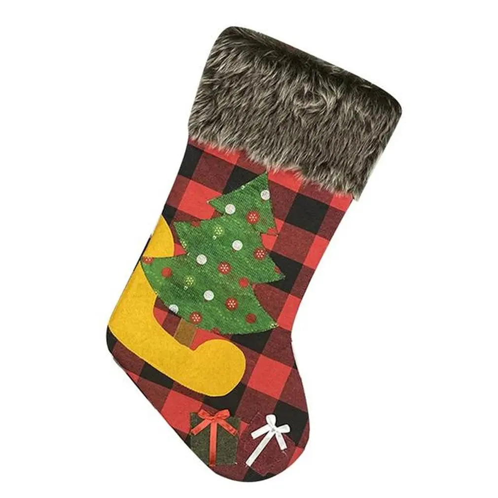 

Christmas Stockings Fabric Santa Claus Sock Gift Kids Candy Bag Snowman Deer Pocket Hanging Xmas Tree Ornament New Year