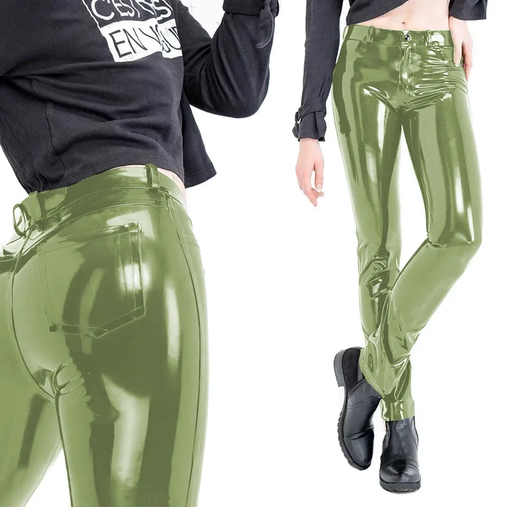 Fashion Women's Slim Fit Pencil Pants Wetlook PVC Leather Long Pants High Waisted Back Pockets Capris Streetwear Women Clothing 58 Sdfb2b492bd0448fc8ae0bac2ba348bc22