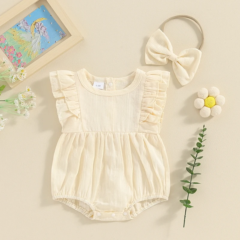 Newborn Inafnt Baby Girl Romper Round Neck Frill Trim Sleeveless Ruffle Hem Solid Bodysuit Headband Summer Clothes
Newborn Inafnt Baby Girl Romper Round Neck Frill Trim Sleeveless Ruffle Hem Solid Bodysuit Headband Summer Clothes