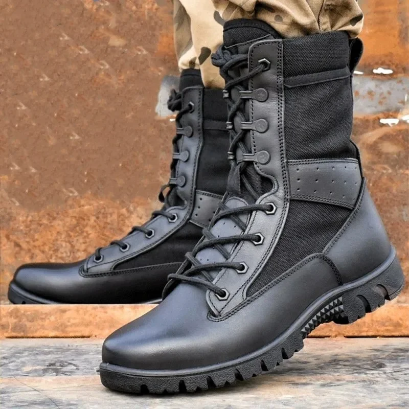 

Fashion Men's Summer Boots Waterproof Microfiber Soft Mesh Shoe Outdoor Hiking Walking Climbing Shoes Army Training Combat Boot