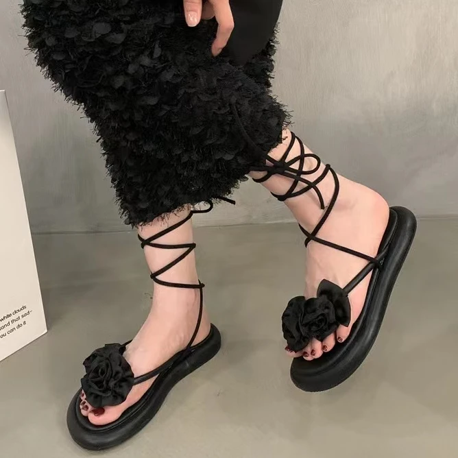 

Women Sandals Summer Flower Design Fashion Dress Shoes Narrow Band Platform Wedges Heel Ladies Ankle Strap Gladiator Sandalias