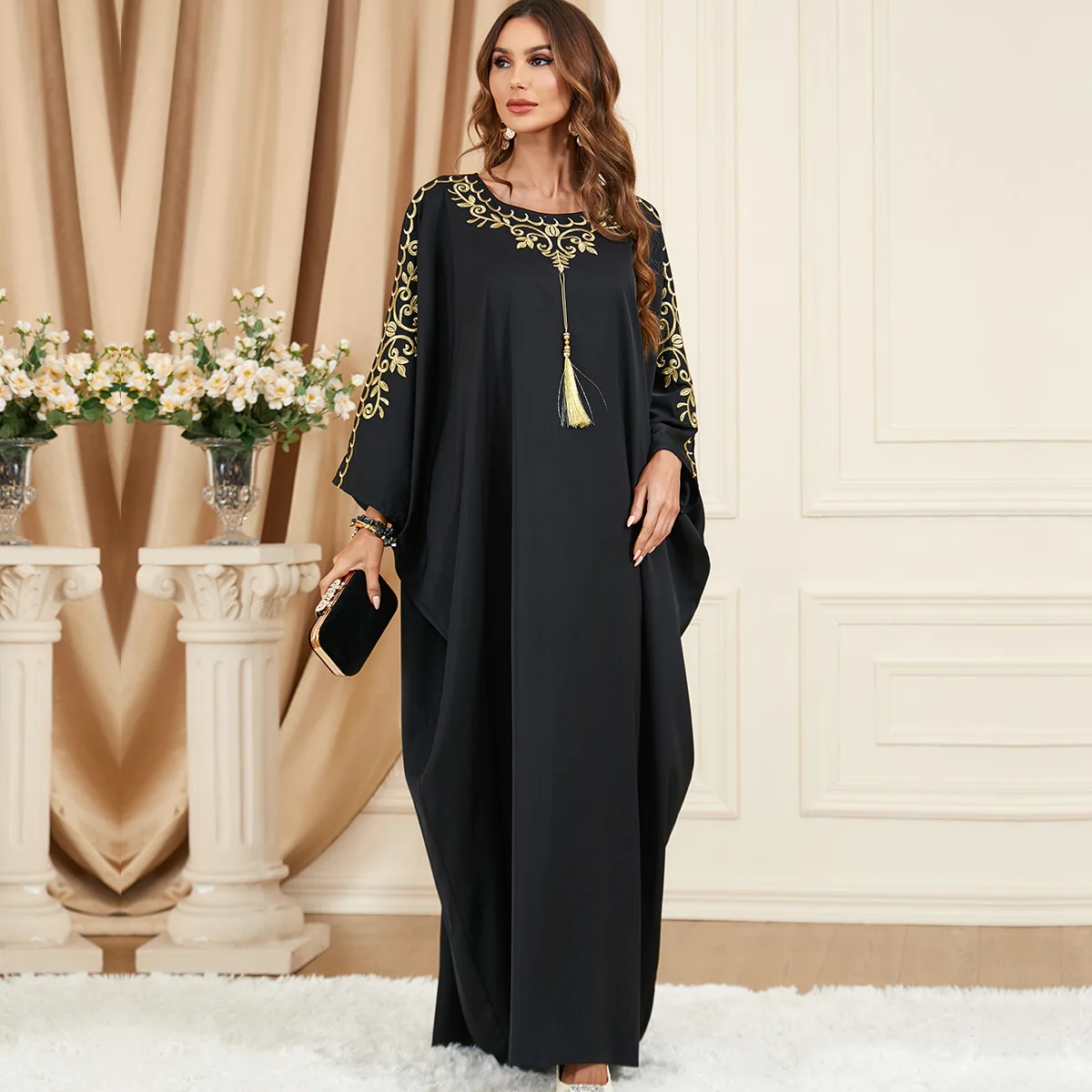 

Eid Abaya Dubai Embroidery Modest Robe Batwing Sleeve Casual Maxi Size Dresses Moroccan African Kaftan Islam Clothing