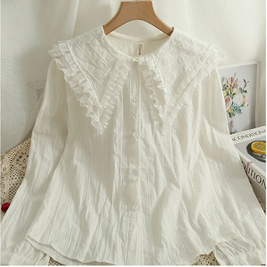White Shirt Women Long Sleeve Peter Pan Collar Sweet Japanese Shirts Cotton Linen Elegant Blouse Spring Autumn Blusa Mujer
White Shirt Women Long Sleeve Peter Pan Collar Sweet Japanese Shirts Cotton Linen Elegant Blouse Spring Autumn Blusa Mujer