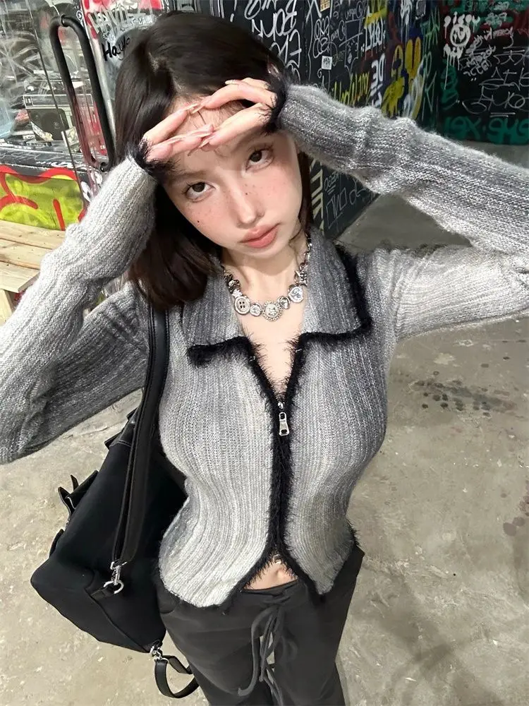Deeptown Y2K Grunge Gray Cropped Cardigan Women Harajuku Vintage Gradient Knitted Sweater Sexy Slim Autumn Winter Jumper 2000s
Deeptown Y2K Grunge Gray Cropped Cardigan Women Harajuku Vintage Gradient Knitted Sweater Sexy Slim Autumn Winter Jumper 2000s