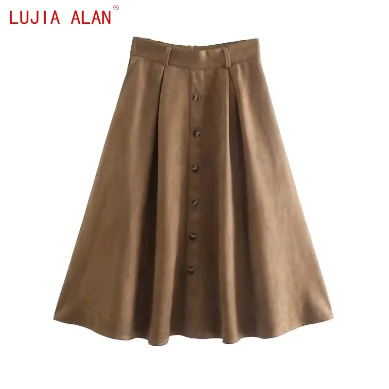 Autumn New Women Single Breasted Suede Pleated Midi Skirts Female Casual High Waist Loose Street Clothing LUJIA ALAN P5250
Autumn New Women Single Breasted Suede Pleated Midi Skirts Female Casual High Waist Loose Street Clothing LUJIA ALAN P5250