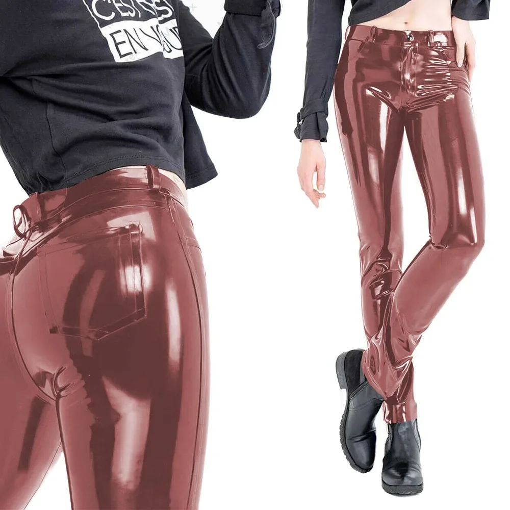 Fashion Women's Slim Fit Pencil Pants Wetlook PVC Leather Long Pants High Waisted Back Pockets Capris Streetwear Women Clothing 51 Sdfbc3ab2940b450a8824008b8752cadaY