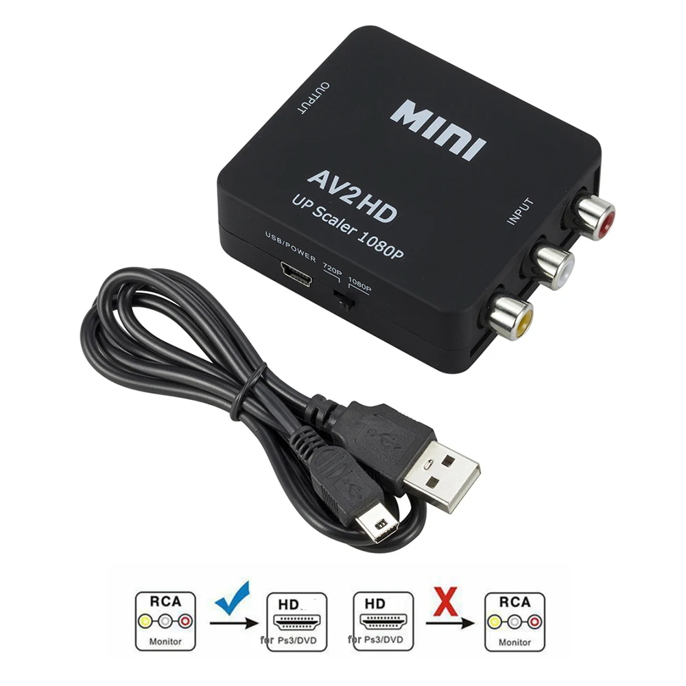 

Адаптер AV2 HDMI-совместимый с RCA AV/CVSB L/R видео с HDMI-совместимый AV-скалер адаптер HD видео преобразователь коробка 1080P Поддержка NTSC PAL