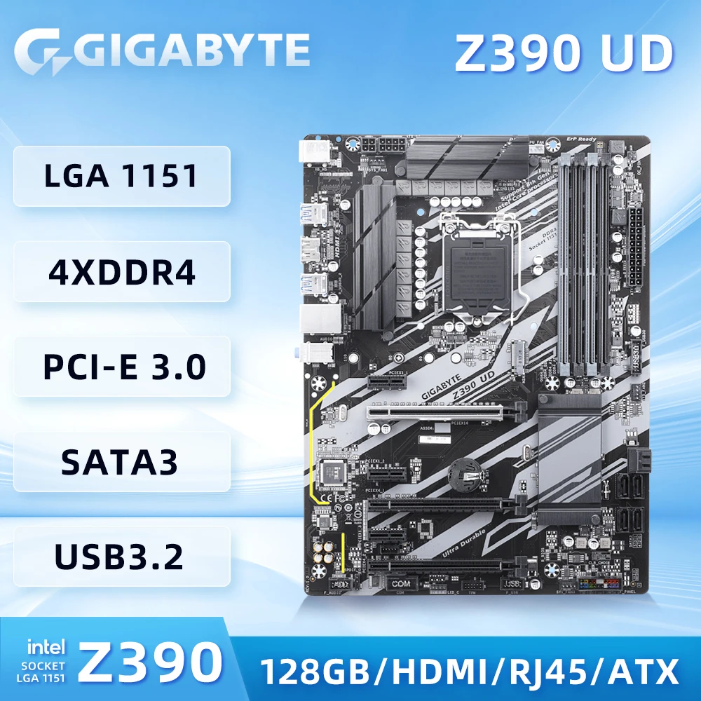 

GIGABYTE Z390 UD Motherboard Intel Z390 Chipset Support for 9th and 8th Core processors 4 x DDR4 DIMM HDMI used Motherboard