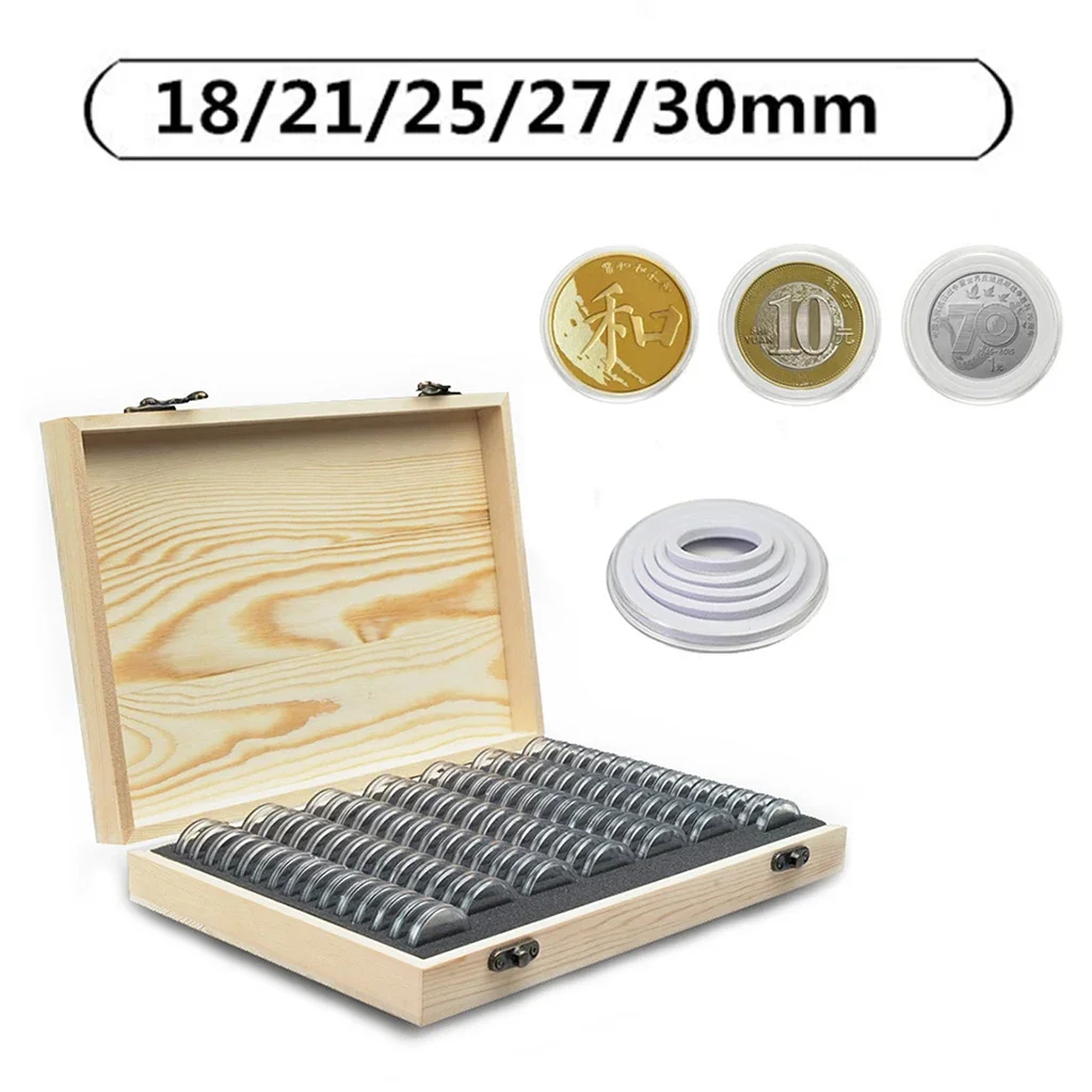 

Коробка для монет с держателем для хранения, деревянная капсула для монет 18 мм/21 мм/25 мм/27 мм/30 мм, Памятная Коллекция с замком