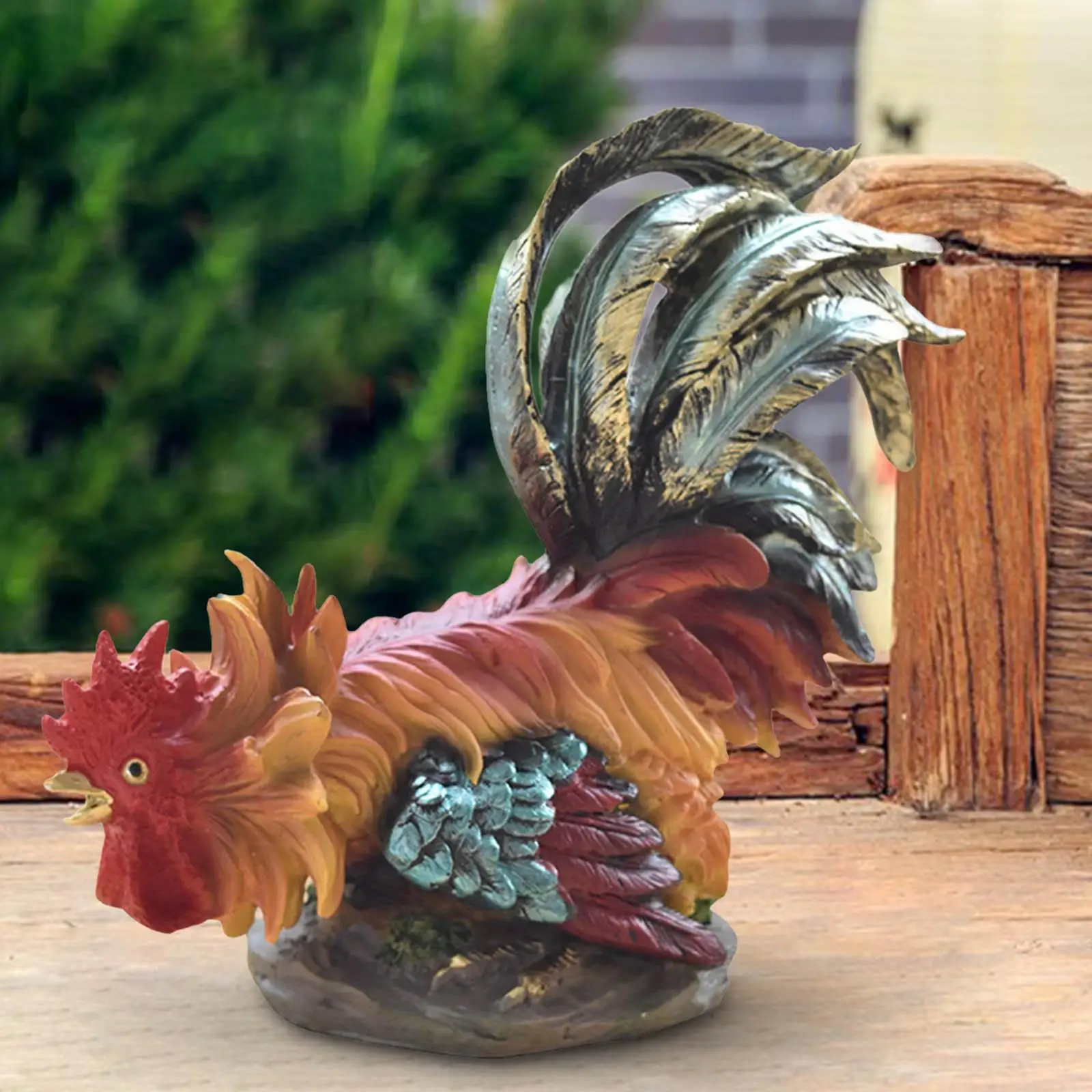 

Rooster Figurine Funny Chicken Creative Crafts Garden Decor Resin Sculpture Animal Statue for Outdoor Landscape Lawn Pond Yard