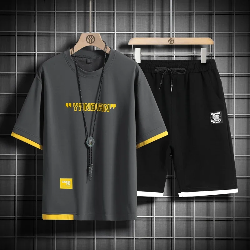 Summer Harajuku Mens Tracksuits Short Sleeve Tshirt and Shorts Trendy Two Piece Set Fashion Printing Male Sports Suit Casual Set
Summer Harajuku Mens Tracksuits Short Sleeve Tshirt and Shorts Trendy Two Piece Set Fashion Printing Male Sports Suit Casual Set