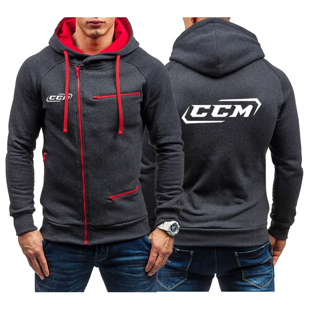 

CCM Men's New Long Sleeve Diagonal Zipper Hooded Casual Long Sleeves Hoodies Sweatshirts Harajuku Jacket Sporting Pullover Tops