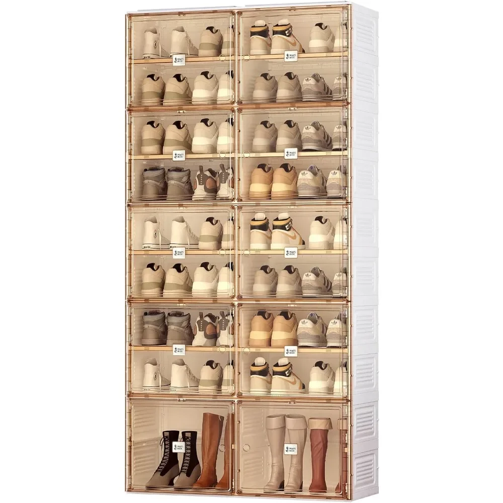 

Portable Organizer Closet Entryway,Stackable Magnetic Clear Door,Large Plastic containers Bins with Lids 9 Tiers 36 Pairs