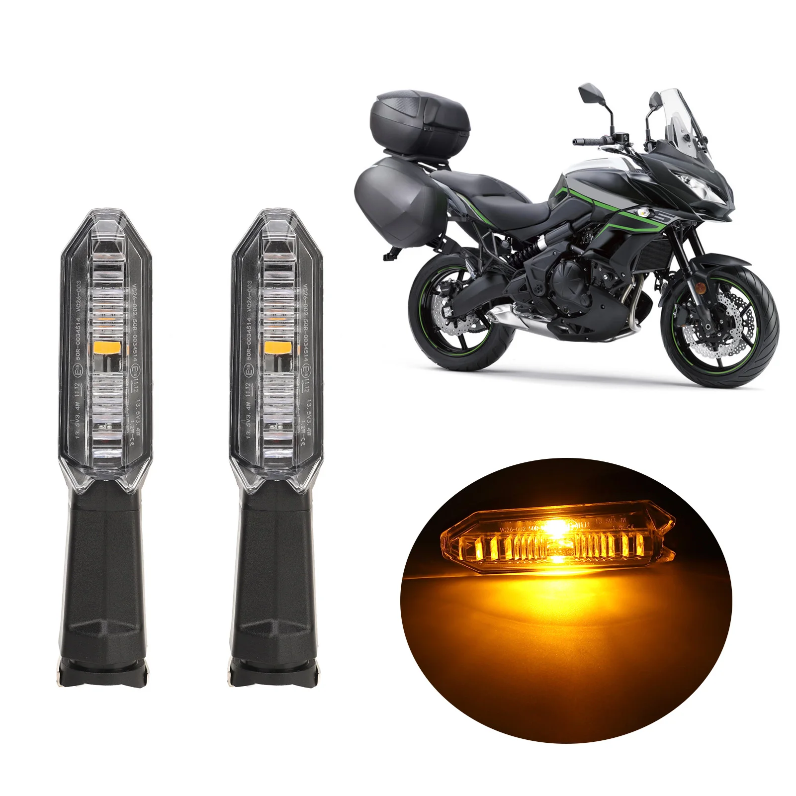 

2Pcs 1.5W Motorcycle LED Turn Signal Multifunctional Amber Light Indicator Light For KAWASAKI Versys 1000 650 X250 X300 12V
