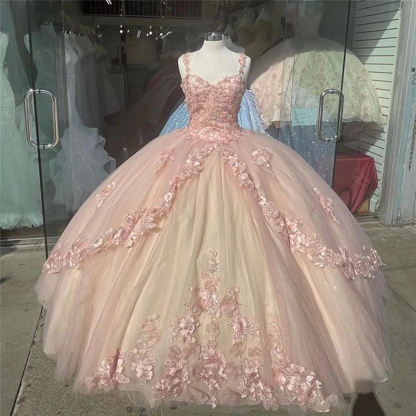 

ANGELSBRIDEP розовое бальное платье Quinceanera на тонких бретельках кружевное милое платье с аппликацией 15 16 праздничные платья на день рождения