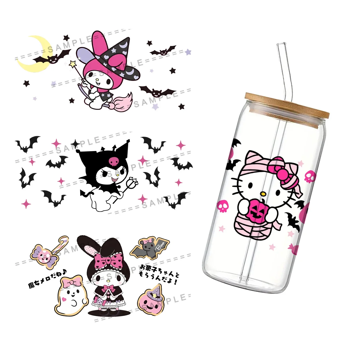 Sanrio Хэллоуин тема 3D водонепроницаемый UV DTF кружка обертка для 16 унций Libbey стекло Can DIY переводная наклейка
Sanrio Хэллоуин тема 3D водонепроницаемый UV DTF кружка обертка для 16 унций Libbey стекло Can DIY переводная наклейка