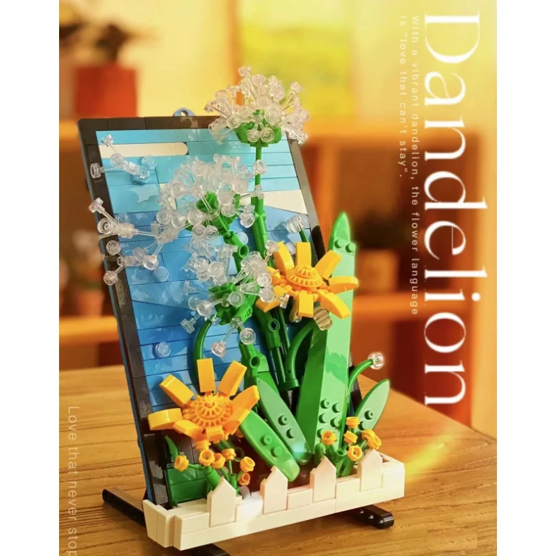 

3D Model Building Block Brick Dandelion Bouquet Enclosure Stereoscopic Photo Decoration Creative Assembling Toy for Children