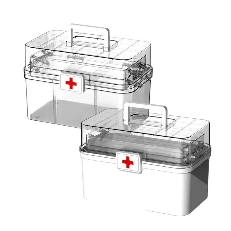 

Family Medicine Organizer Box Portable First Aid Kit 3-Layer Medicine Storage Boxes Organizers Dustproof Large Capacity