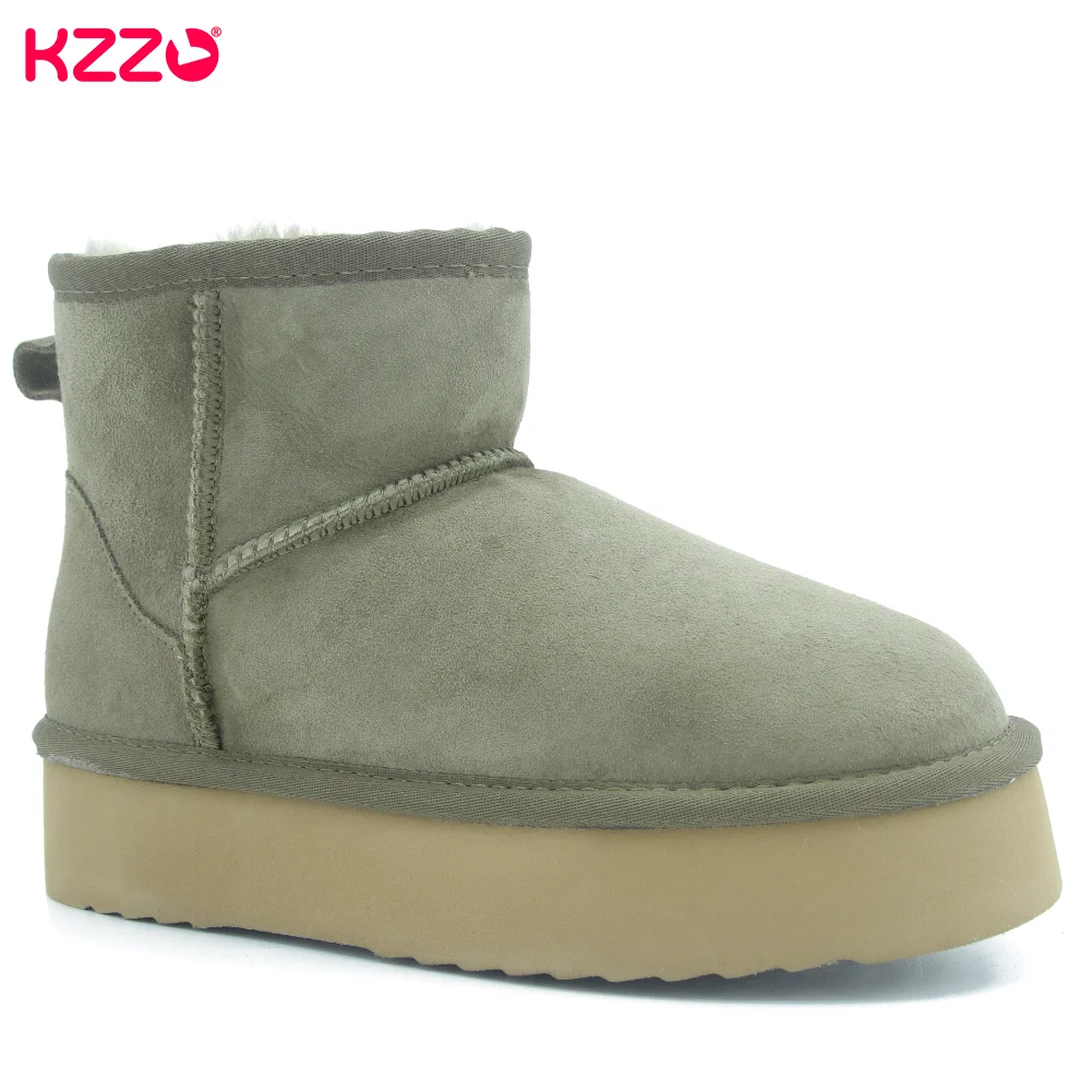 

KZZO Australia Classic Platform Snow Boots Women Sheepskin Suede Leather Natural Fur Wool Lined Casual Ankle Winter Warm Shoes