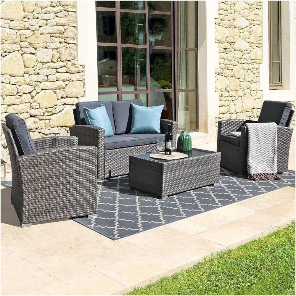 JOIVI Patio Furniture Set, All-Weather Outdoor U-Shaped Patio Conversation Set, 4 Piece PE Rattan Wicker Small Sectional Patio
JOIVI Patio Furniture Set, All-Weather Outdoor U-Shaped Patio Conversation Set, 4 Piece PE Rattan Wicker Small Sectional Patio
