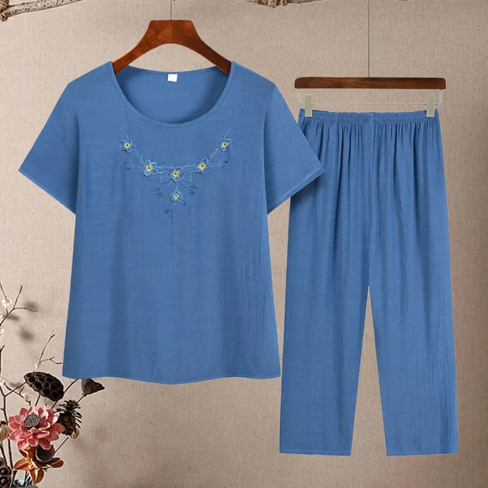 2Pcs/Set Middle-aged Mother Casual Tops Pants Set Embroidery Flower Print O-neck Short Sleeve Wide Leg Outfit For Elderly Women
2Pcs/Set Middle-aged Mother Casual Tops Pants Set Embroidery Flower Print O-neck Short Sleeve Wide Leg Outfit For Elderly Women