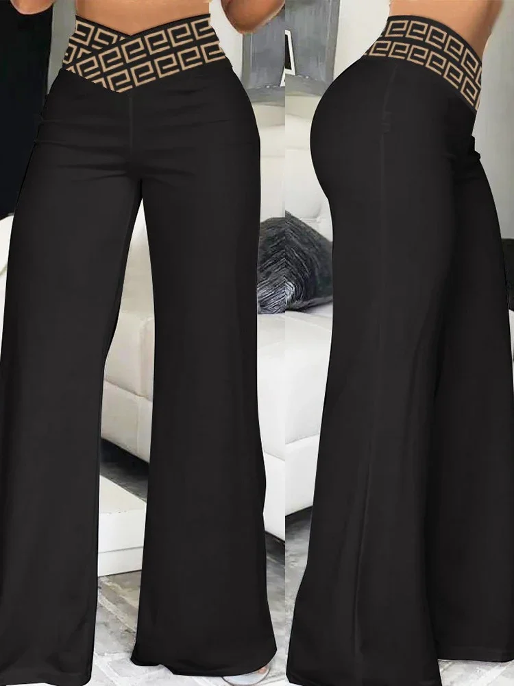 

Элегантные модные офисные брюки с широкими штанинами, повседневные прозрачные сетчатые женские брюки-клеш с завышенной талией, Y2K, уличная одежда 2023