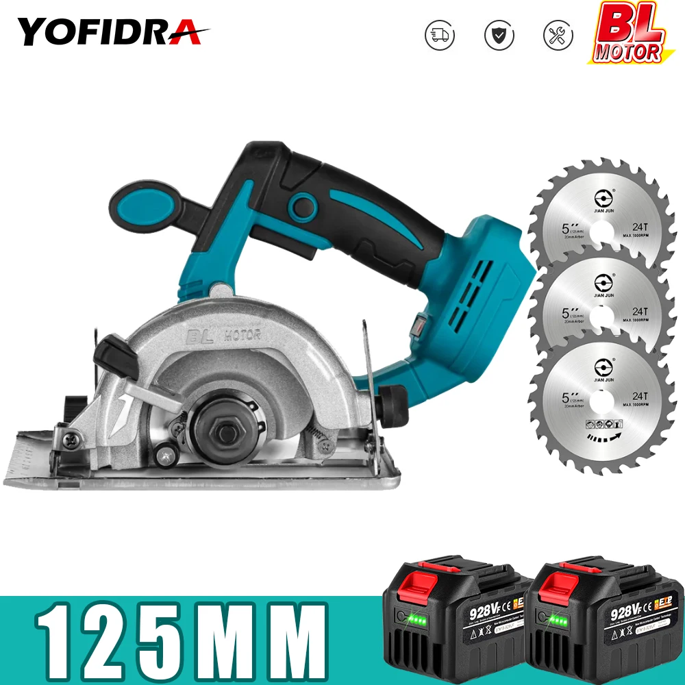 

Yofidra 5 Inch Brushless Electric Saws Bevel Adjustment for Woodworking Construction Renovation Electric Circular Saw