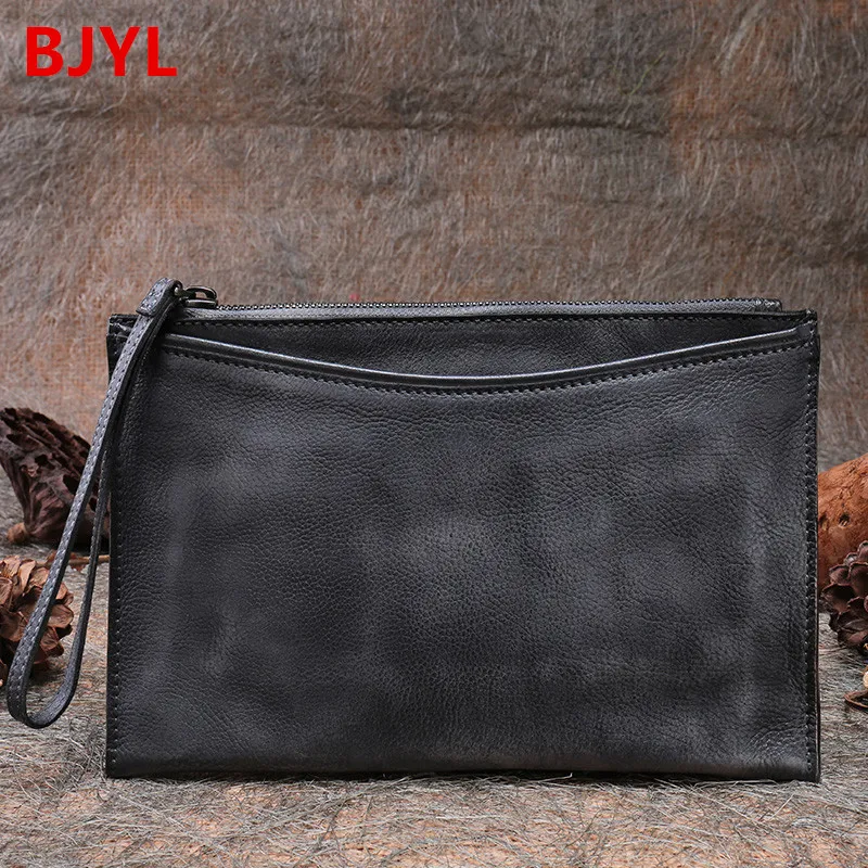 

Retro Men's Clutch Bag Men Small Bag Atmospheric Envelope Bag Wallet Cowhide Leather Original Handmade Leather Vintage Soft Flap