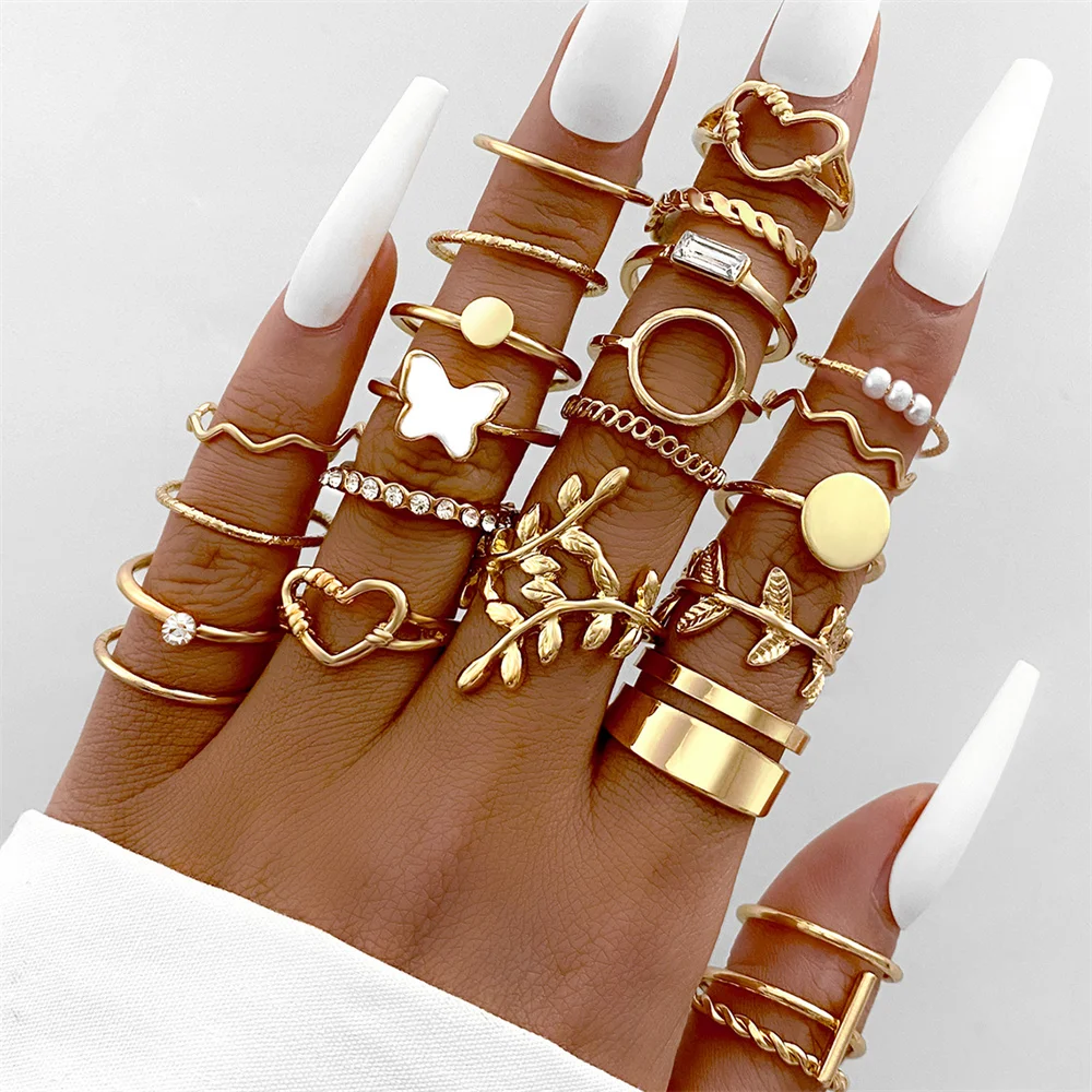 24pcs/set Vintage Heart Butterfly Rings Set For Women Fashion Pearl Leaf Geometric Hollow Finger Ring Wedding Party Jewelry 2023
24pcs/set Vintage Heart Butterfly Rings Set For Women Fashion Pearl Leaf Geometric Hollow Finger Ring Wedding Party Jewelry 2023