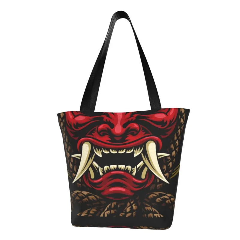 

Сумка для покупок Recycling Oni Demon, Женская Холщовая Сумка-тоут через плечо, портативная японская сумка для покупок продуктов Samurai Ronin